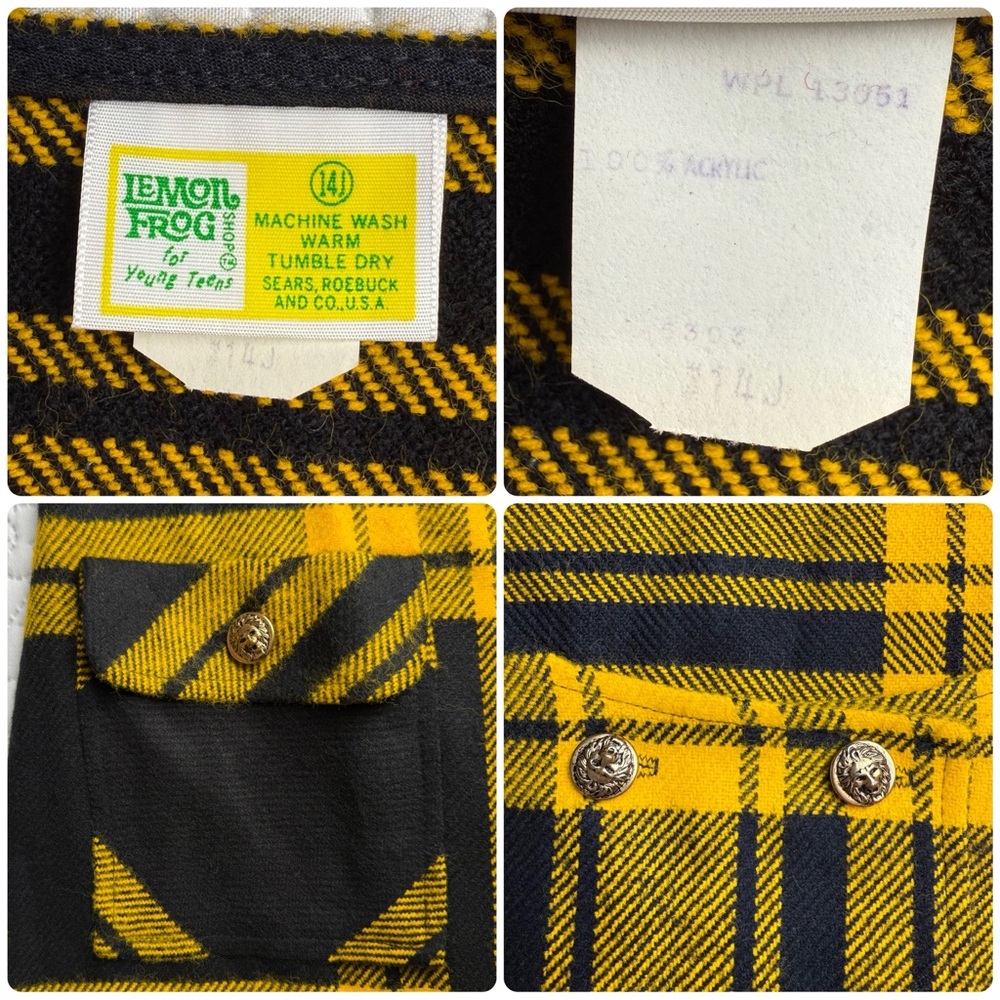 Vintage 1972 Lemon Frog Sears Jumper Black Gold Yellow Plaid Dress Junior 14 - Picture 10 of 13
